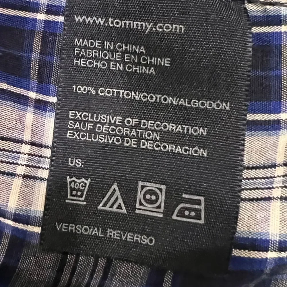 Tommy Hilfiger Boys Large 14/16 Blue Grey White Plaid Button Down Shirt - Picture 9 of 12